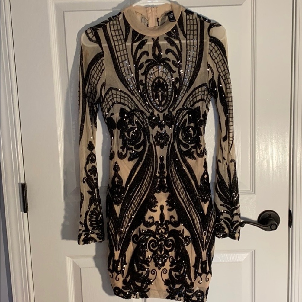 Black Sequin Mesh Bodycon Party Dress